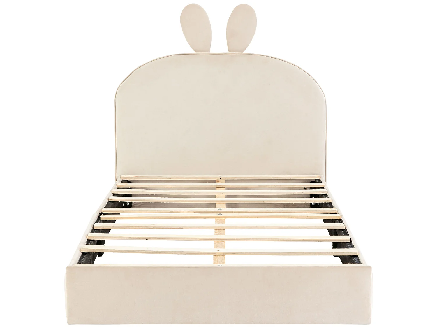 Letto per bambini 90x200 cm imbottito in velluto - testiera a forma di coniglio - con rete a doghe - Beige
