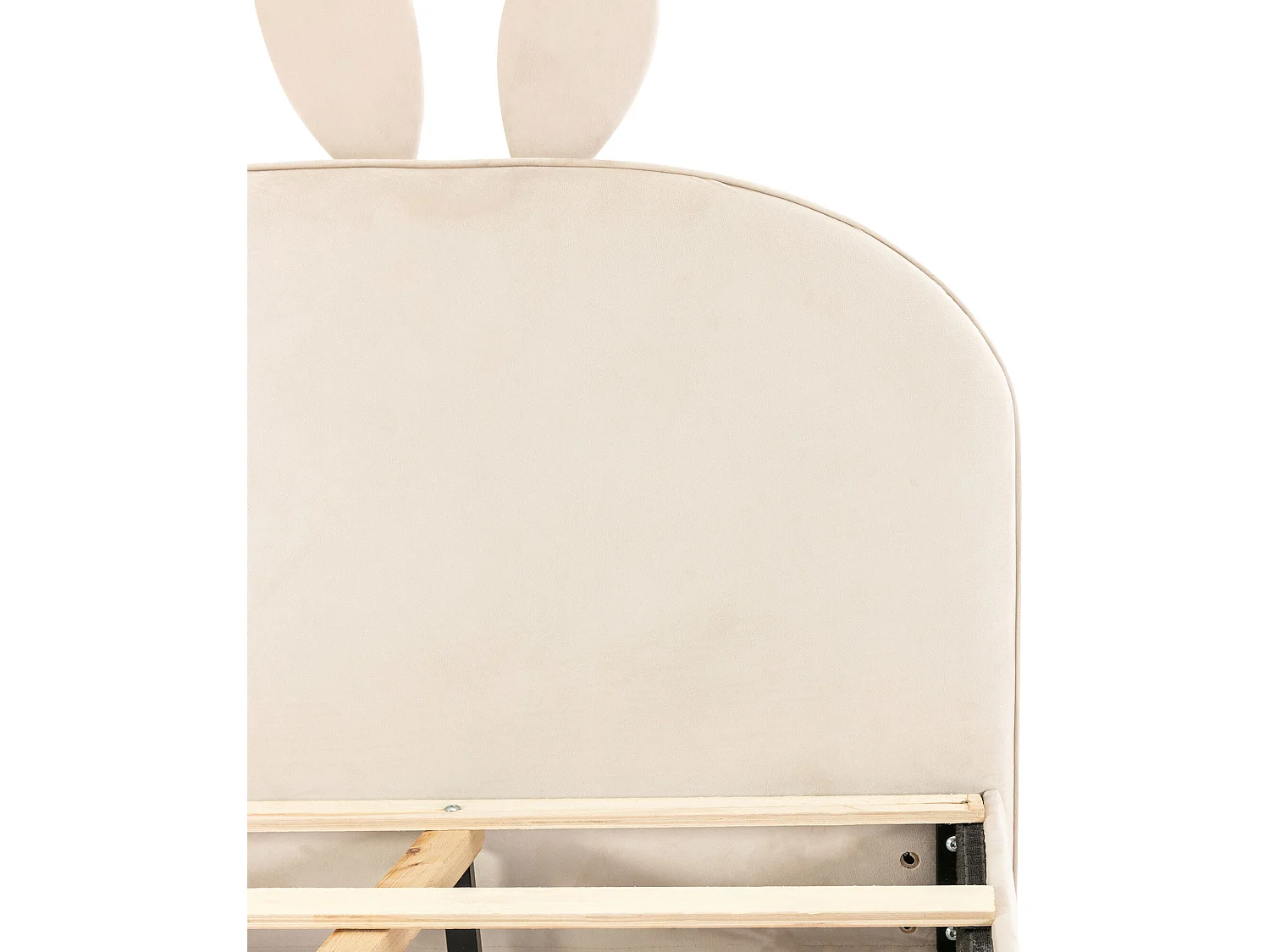 Kinderbett 90x200cm, gepolstertes Samtbett – Kopfteil in Hasenform – mit Lattenrost – Beige