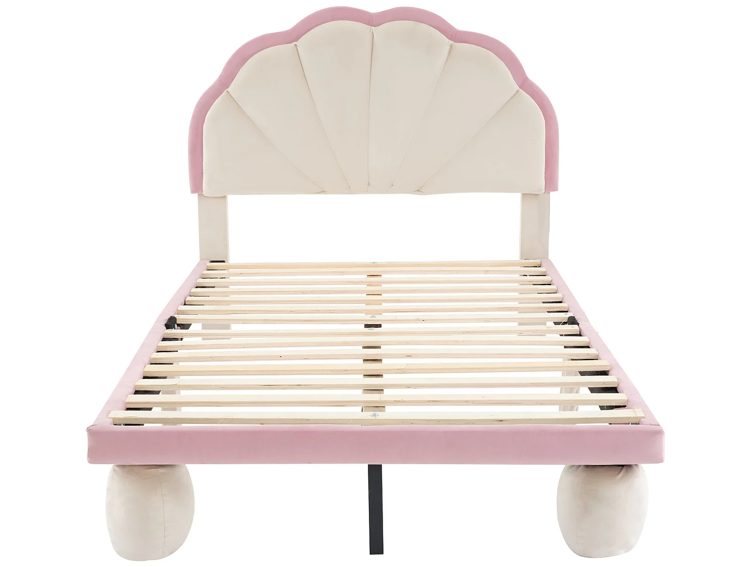 Lit enfant 90x200cm en velours avec LED - tête de lit en forme de coquille - avec sommier à lattes - Rose