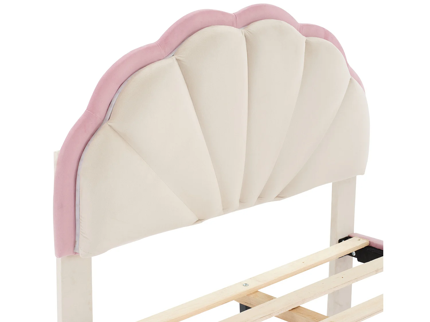 Lit enfant 90x200cm en velours avec LED - tête de lit en forme de coquille - avec sommier à lattes - Rose