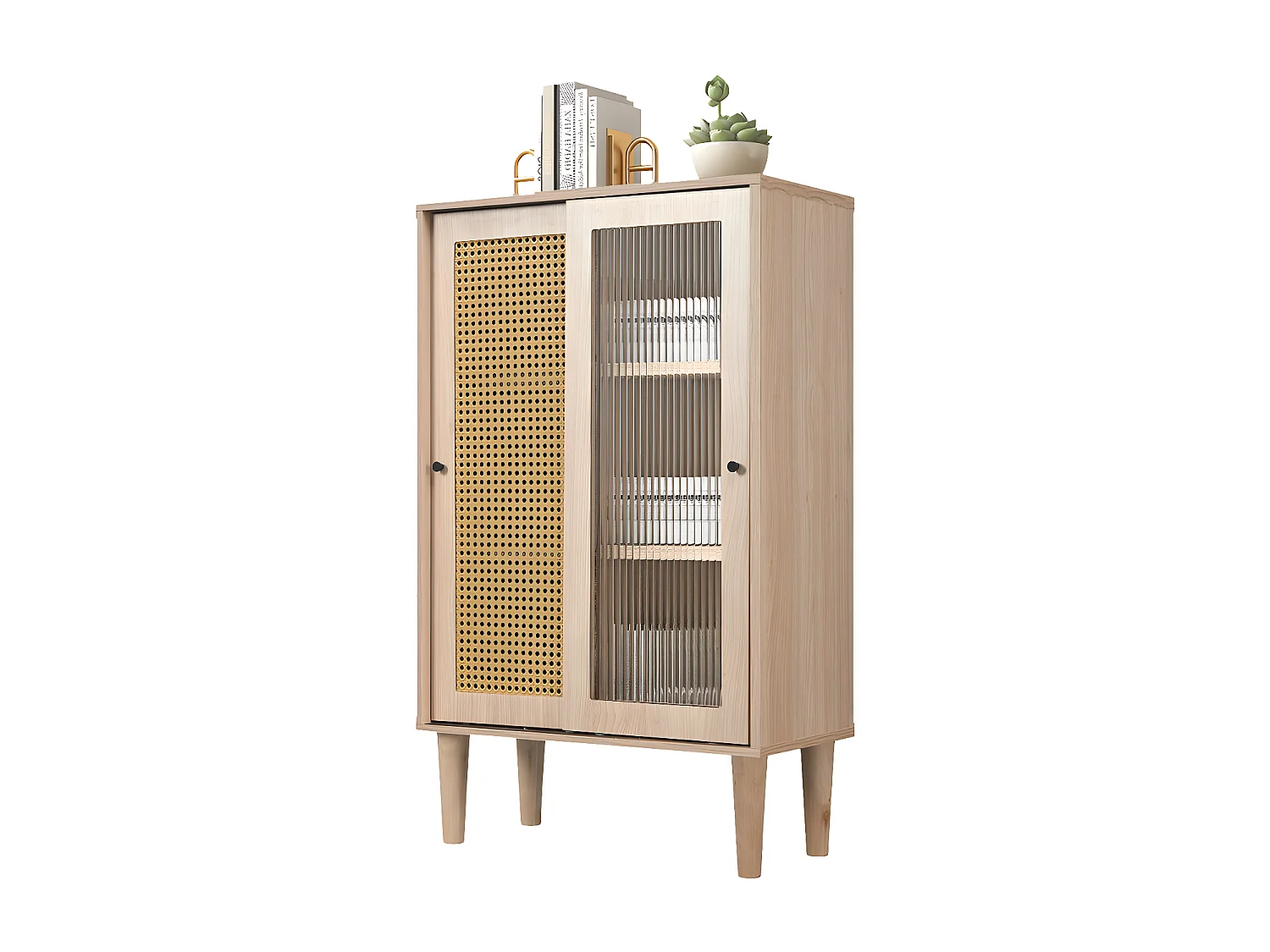 Buffet haut - 6 compartiments - style campagnard - Naturel