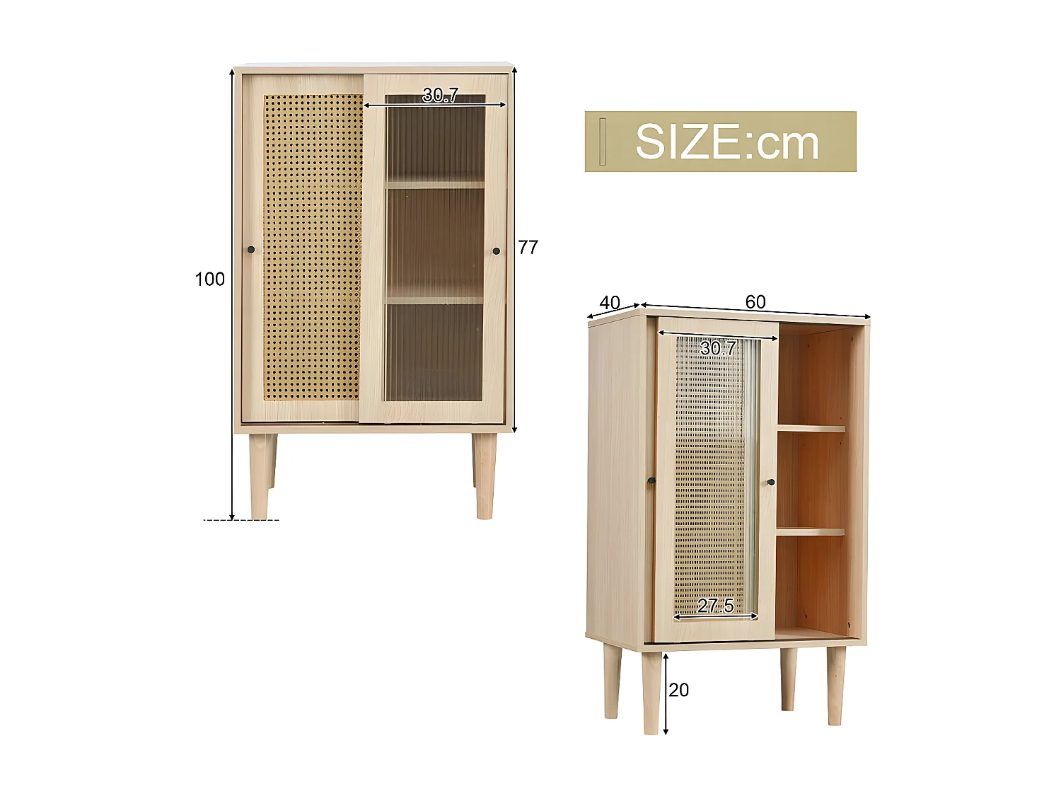 Buffet haut - 6 compartiments - style campagnard - Naturel