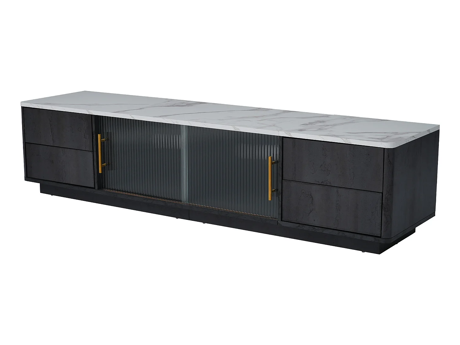 Meuble TV 160cm - adapté pour TV 70" avec un grand espace de rangement et plateau effet marbre - Gris