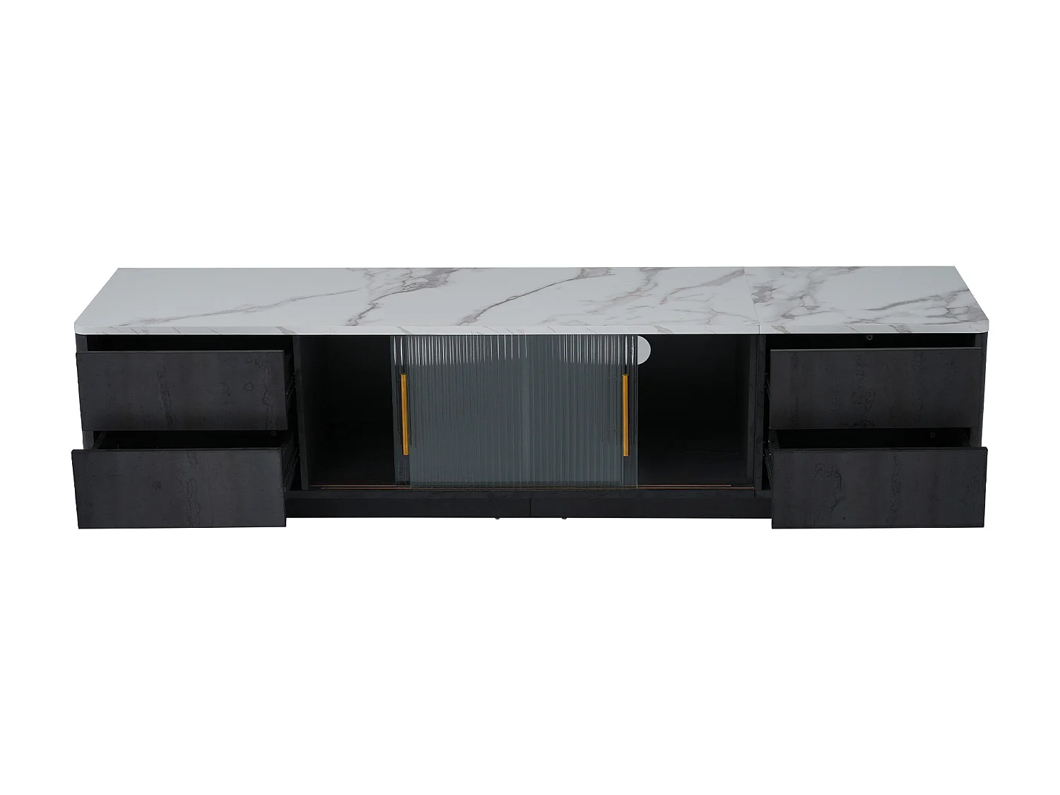 Meuble TV 160cm - adapté pour TV 70" avec un grand espace de rangement et plateau effet marbre - Gris