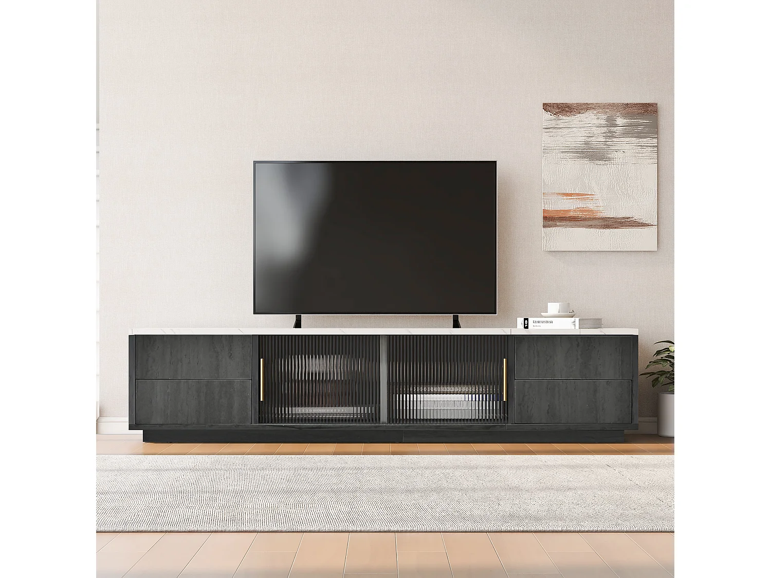 160-cm-TV-Gerät – geeignet für 70-Zoll-Fernseher mit viel Stauraum und Marmoreffektplatte – Grau