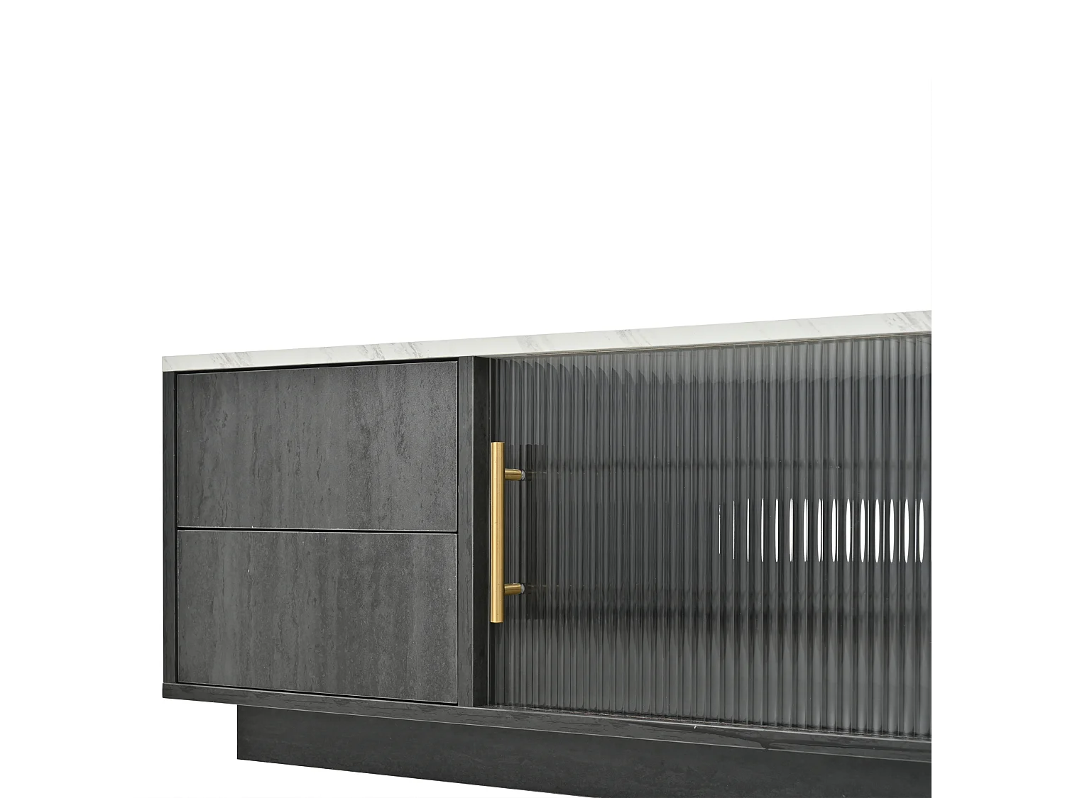 160-cm-TV-Gerät – geeignet für 70-Zoll-Fernseher mit viel Stauraum und Marmoreffektplatte – Grau