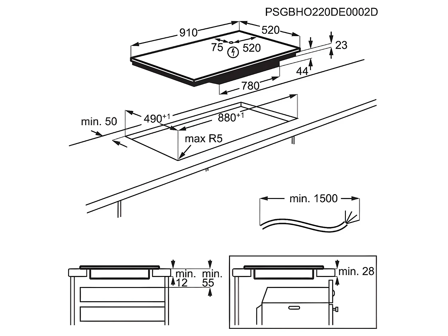 Electrolux Table de cuisson induction 90cm 5 feux 7350w noir - EIV95550