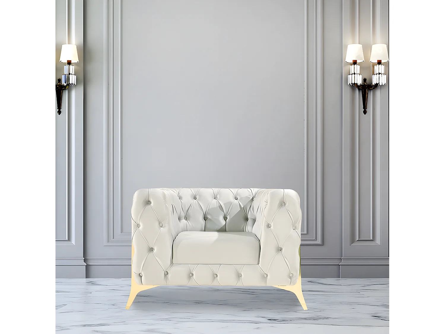 Fauteuil Capitonné Pied Couleur Ou Chesterfield - Couleurs - Velours Gris