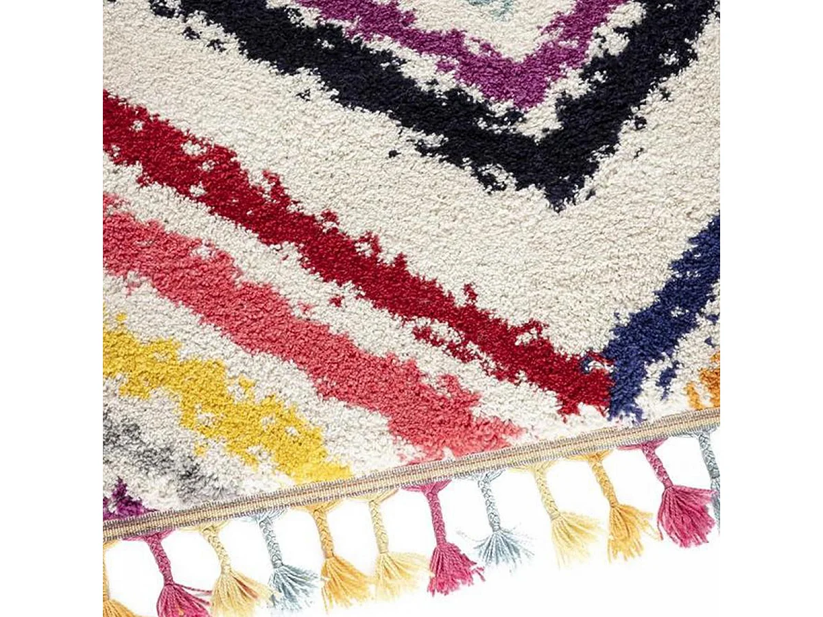 Tappeto berbero 200x290 tessuto DOROTEA con motivi etno-chic rossi e blu