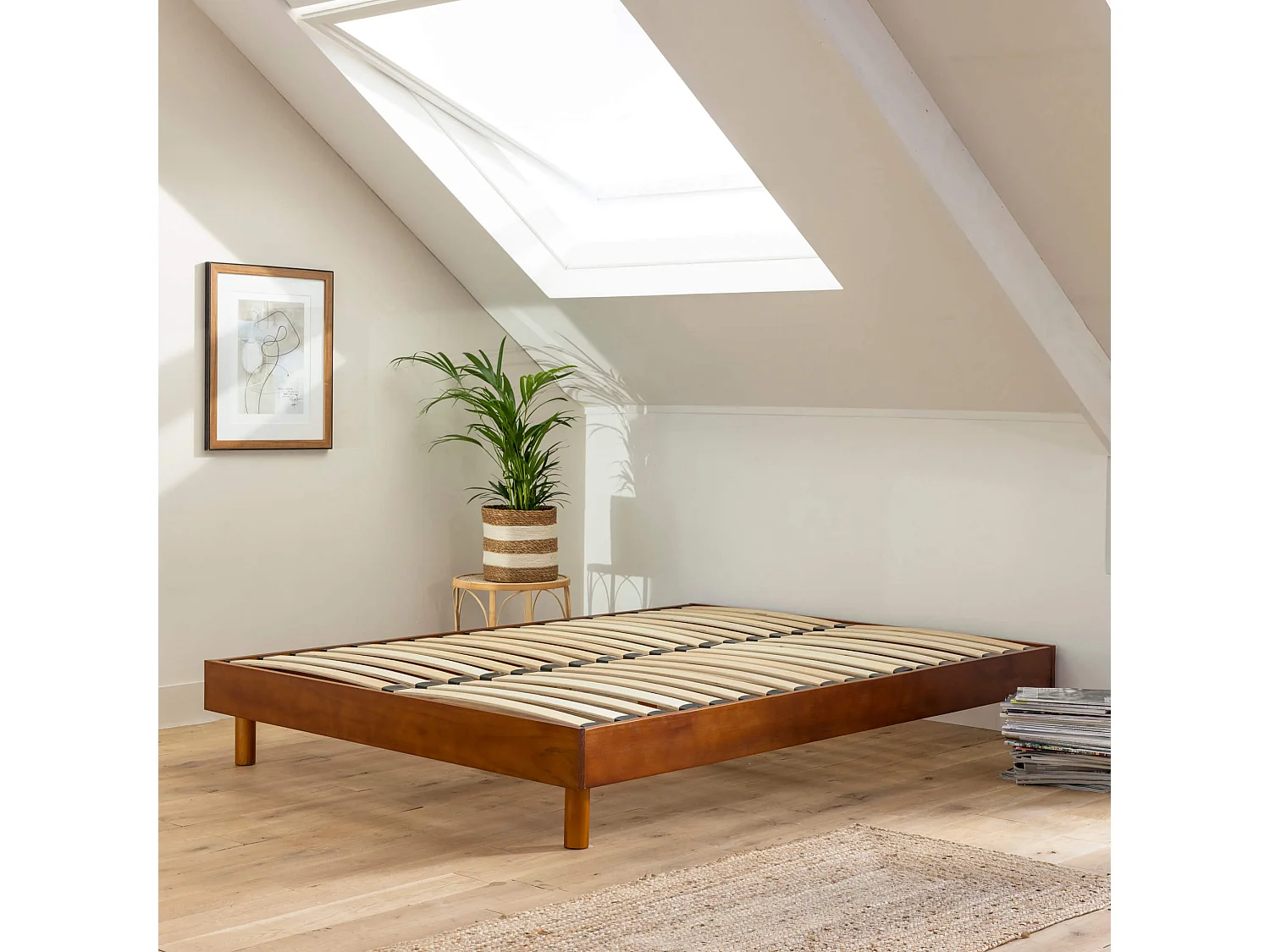 Sommier kit en bois massif noisette 140x190