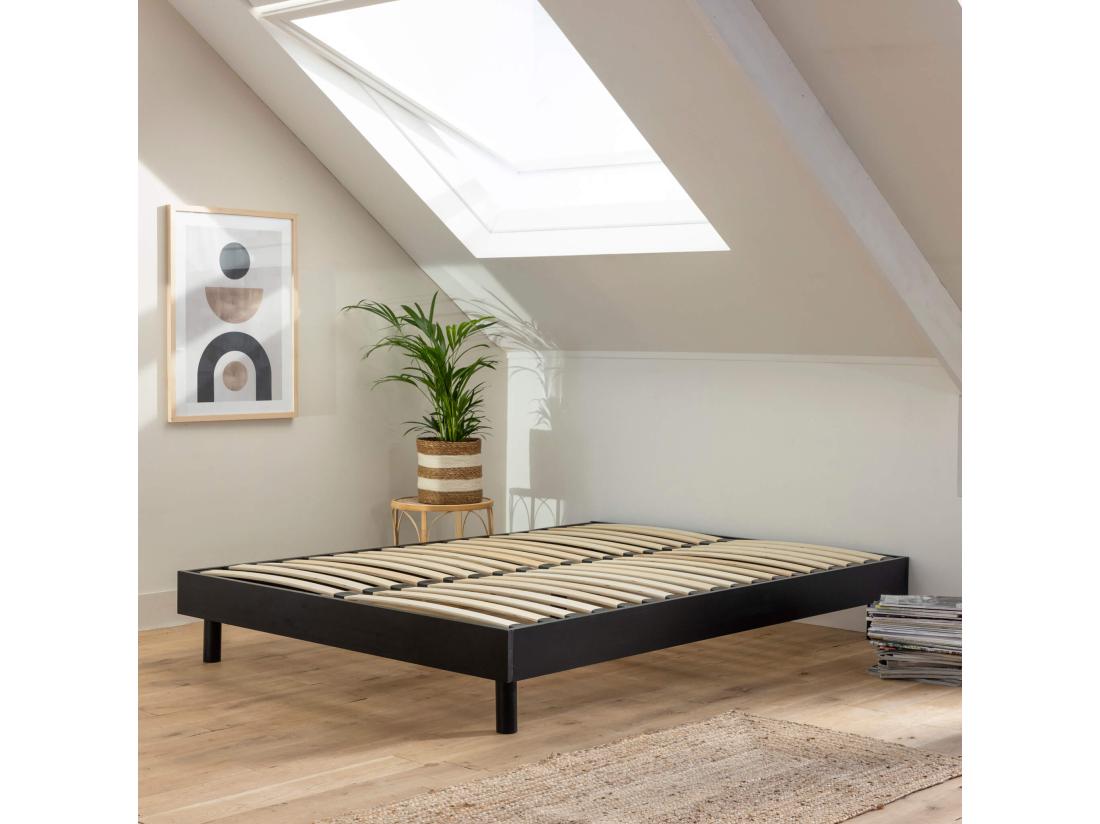vente unique Sommier kit en bois massif noir 160x200