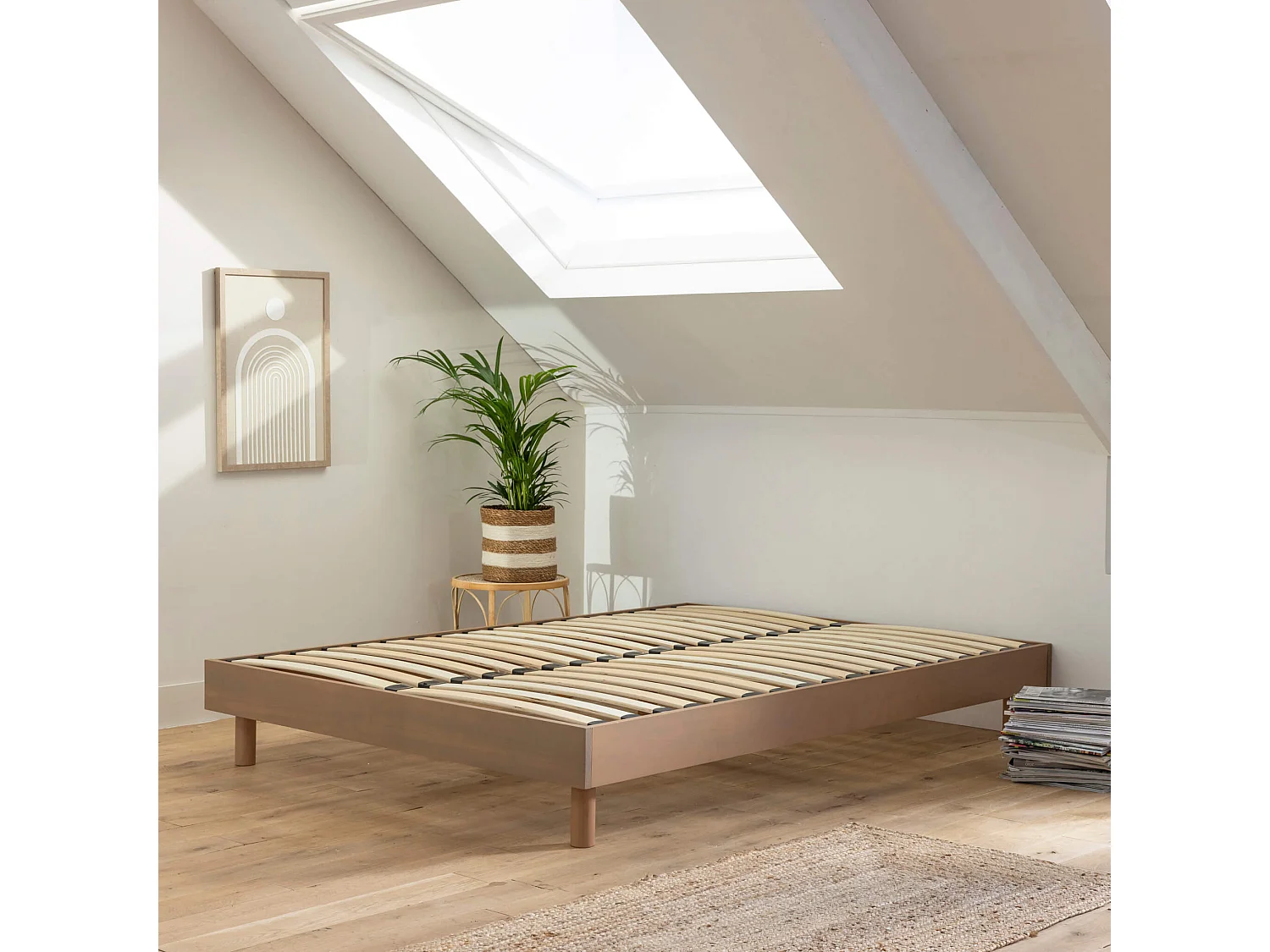 Sommier kit en bois massif taupe 160x200