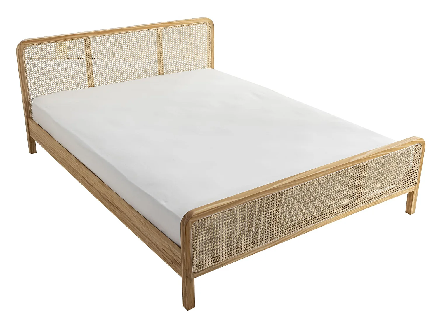 Lit adulte en pin massif avec véritable cannage 160x200 - LT17018