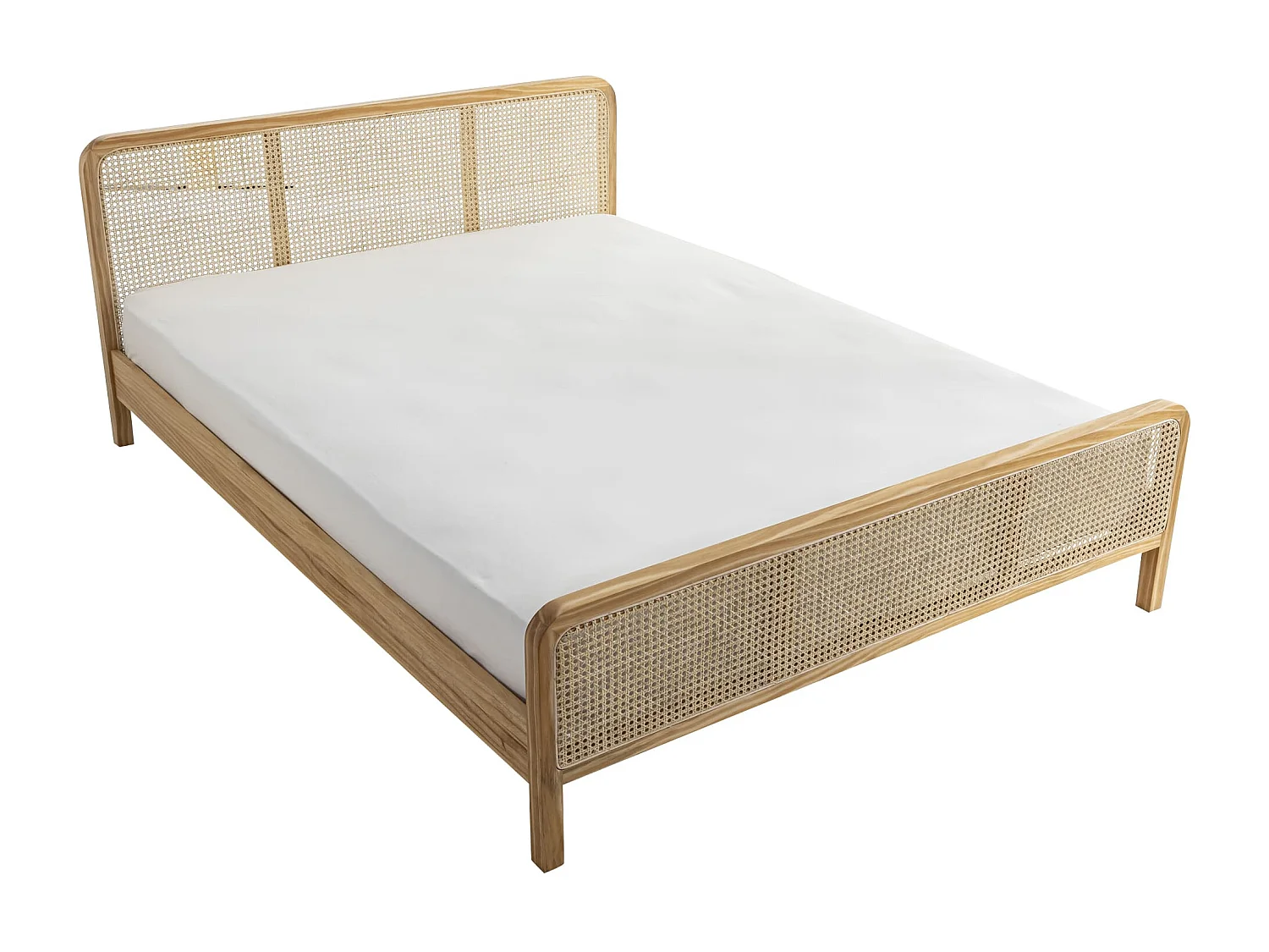 Lit adulte en pin massif avec véritable cannage 160x200 - LT17018