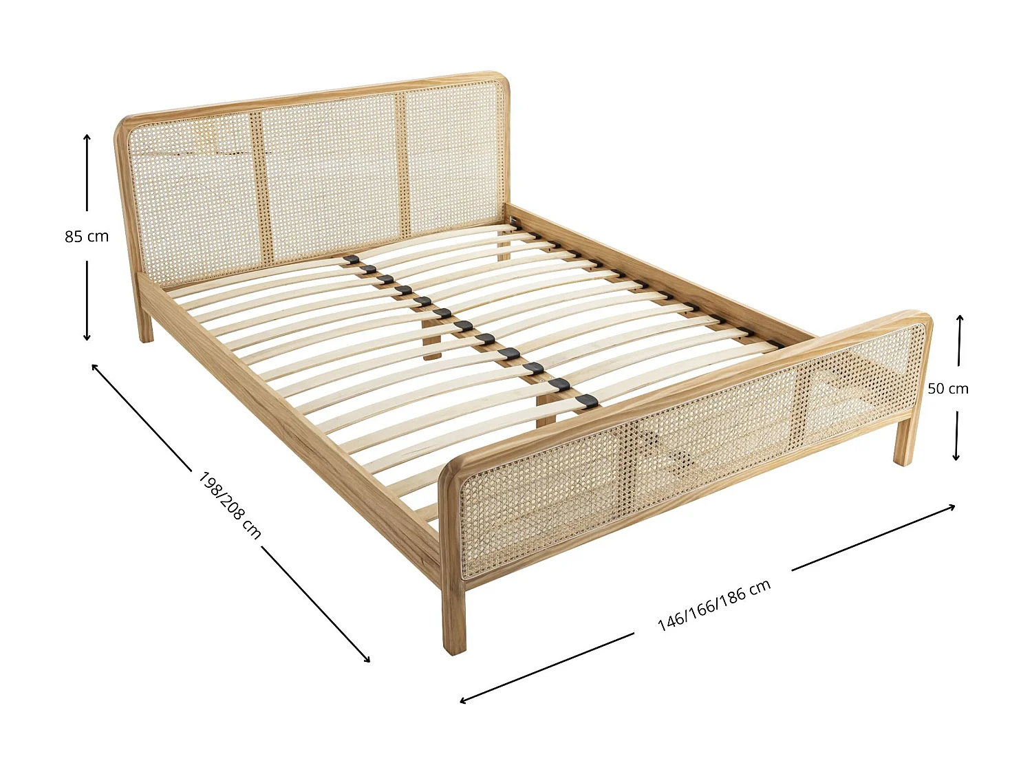 Lit adulte en pin massif naturel avec véritable cannage ANNA 160x200 - LT17018 - ANNA