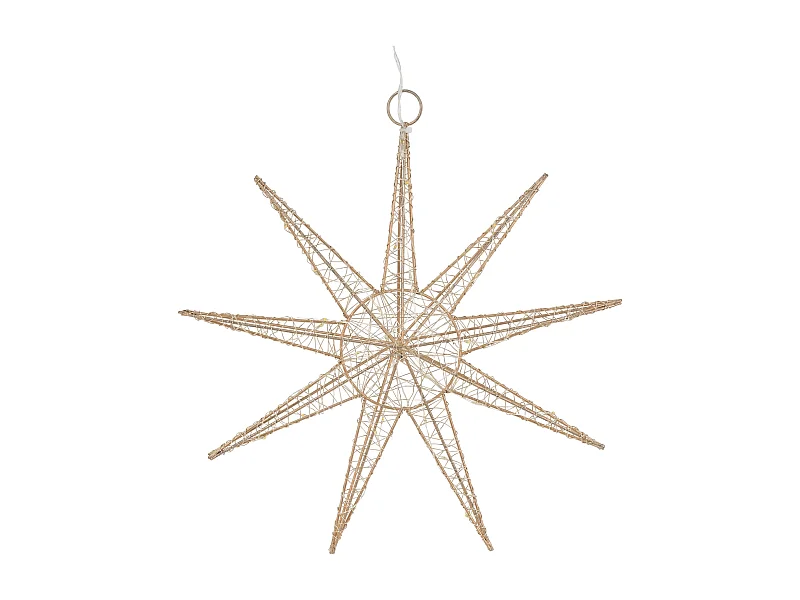 Étoile de noël décorative à suspendre 30 cm dorée avec 30 led blanc chaud en métal avec éclairage et minuterie à piles ornement de noël pour fenêtre