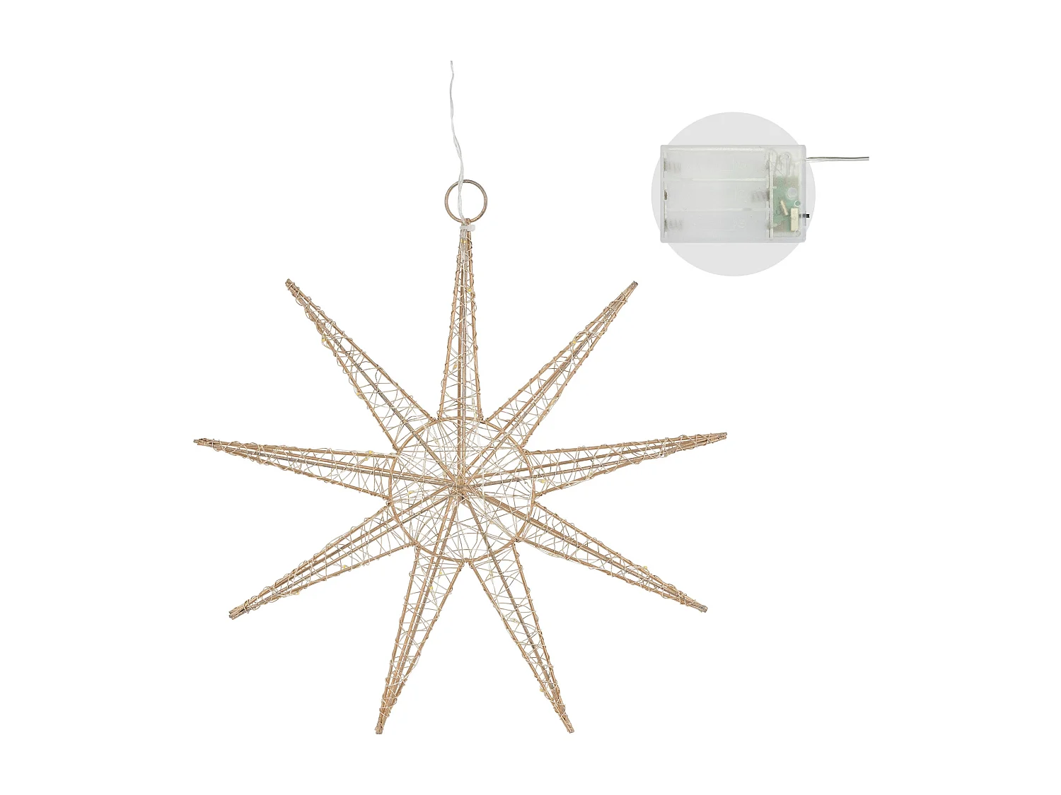 Étoile de noël décorative à suspendre 30 cm dorée avec 30 led blanc chaud en métal avec éclairage et minuterie à piles ornement de noël pour fenêtre