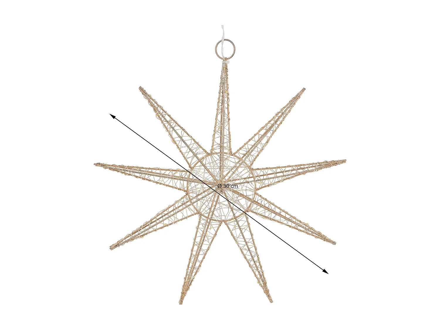 Étoile de noël décorative à suspendre 30 cm dorée avec 30 led blanc chaud en métal avec éclairage et minuterie à piles ornement de noël pour fenêtre