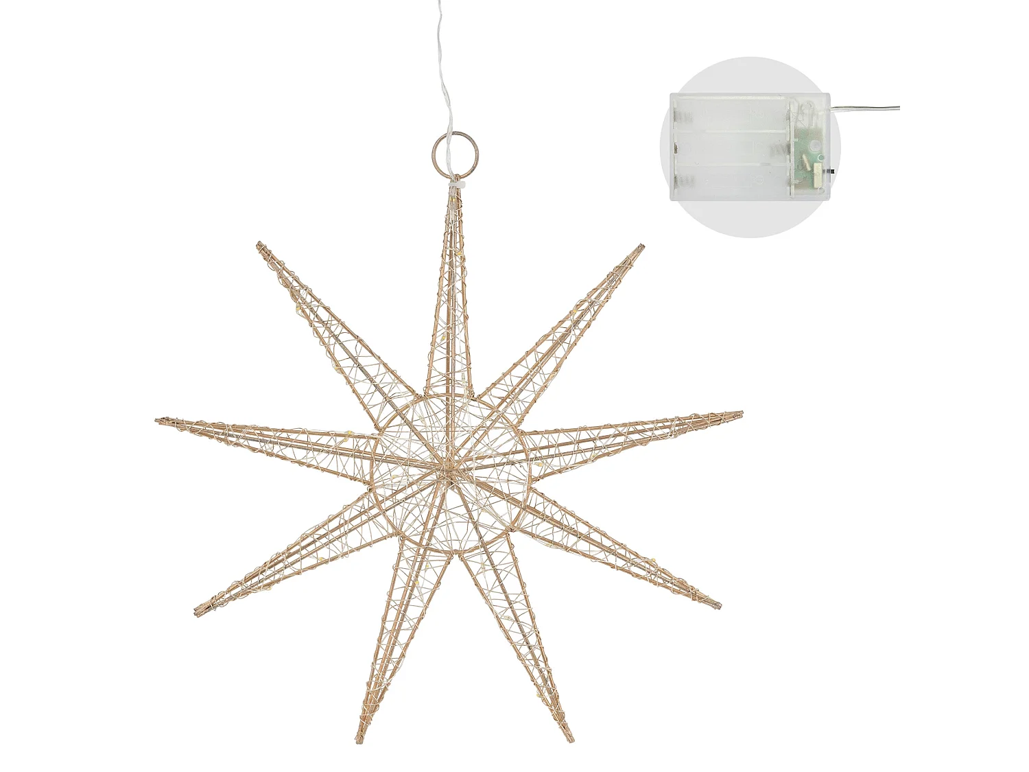 ECD Germany Decoración de Navidad Estrella colgante dorada con luces LED 30cm , copo de nieve navideño de metal con iluminación y temporizador a pilas