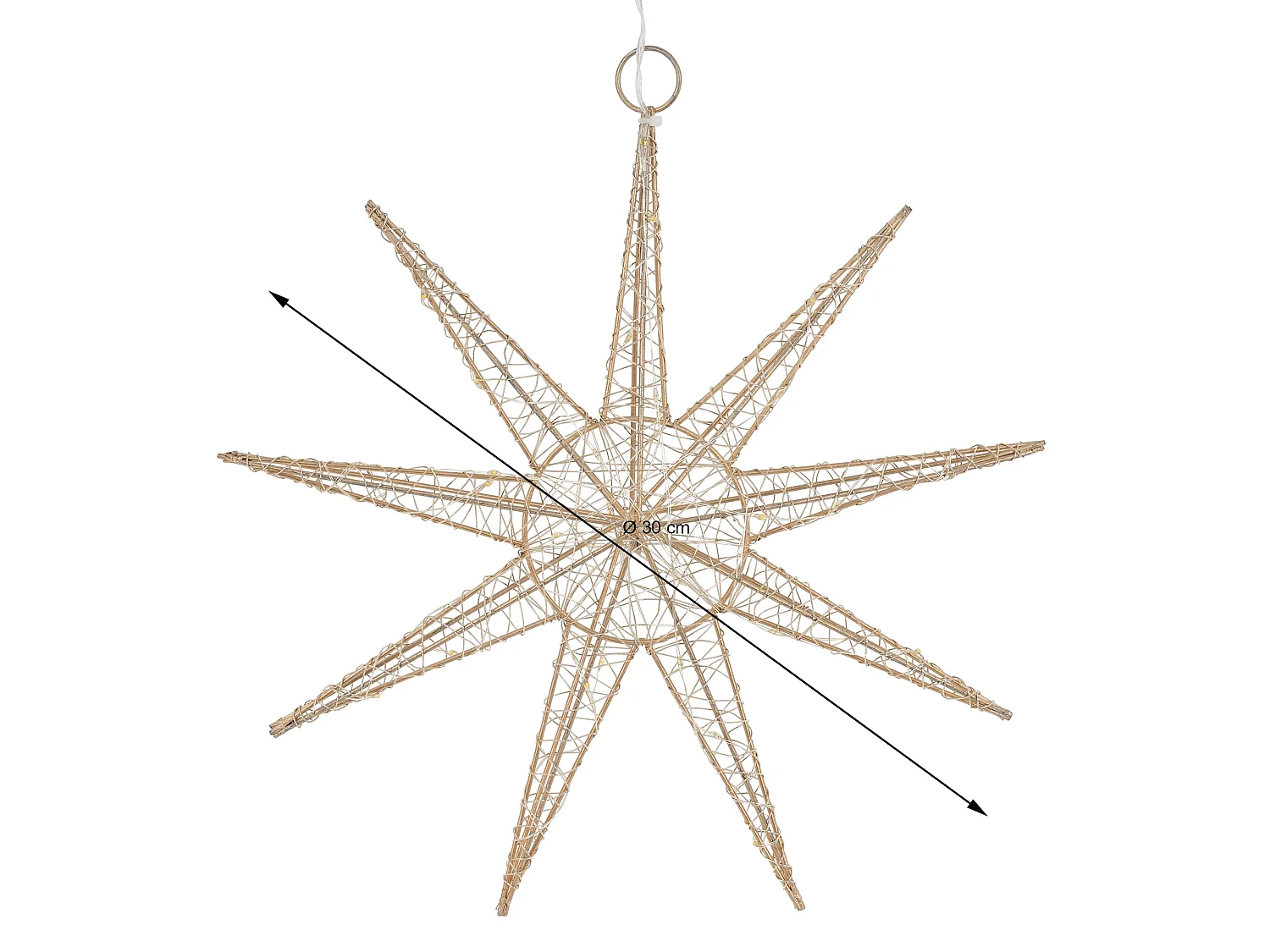 ECD Germany Decoración de Navidad Estrella colgante dorada con luces LED 30cm , copo de nieve navideño de metal con iluminación y temporizador a pilas