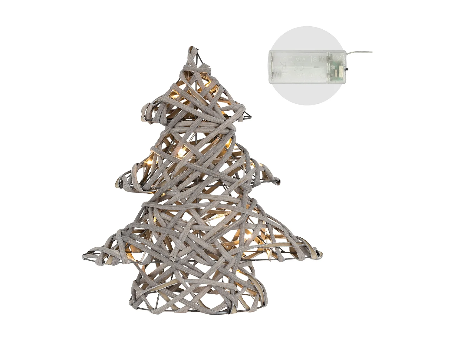Sapin de Noël décoratif à LED en rotin décoration d'hiver métalique 28 x 30 cm
