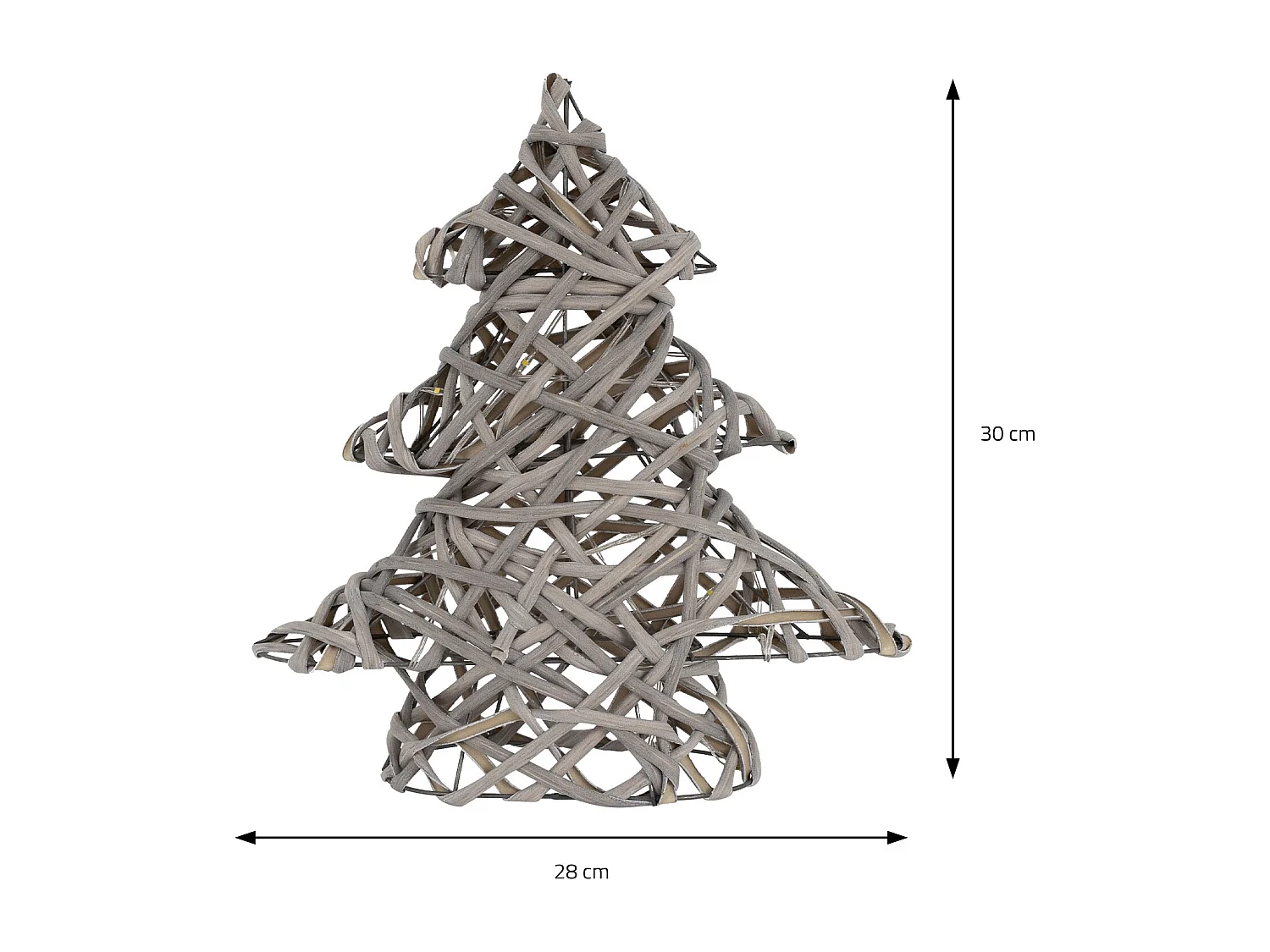 Sapin de Noël décoratif à LED en rotin décoration d'hiver métalique 28 x 30 cm