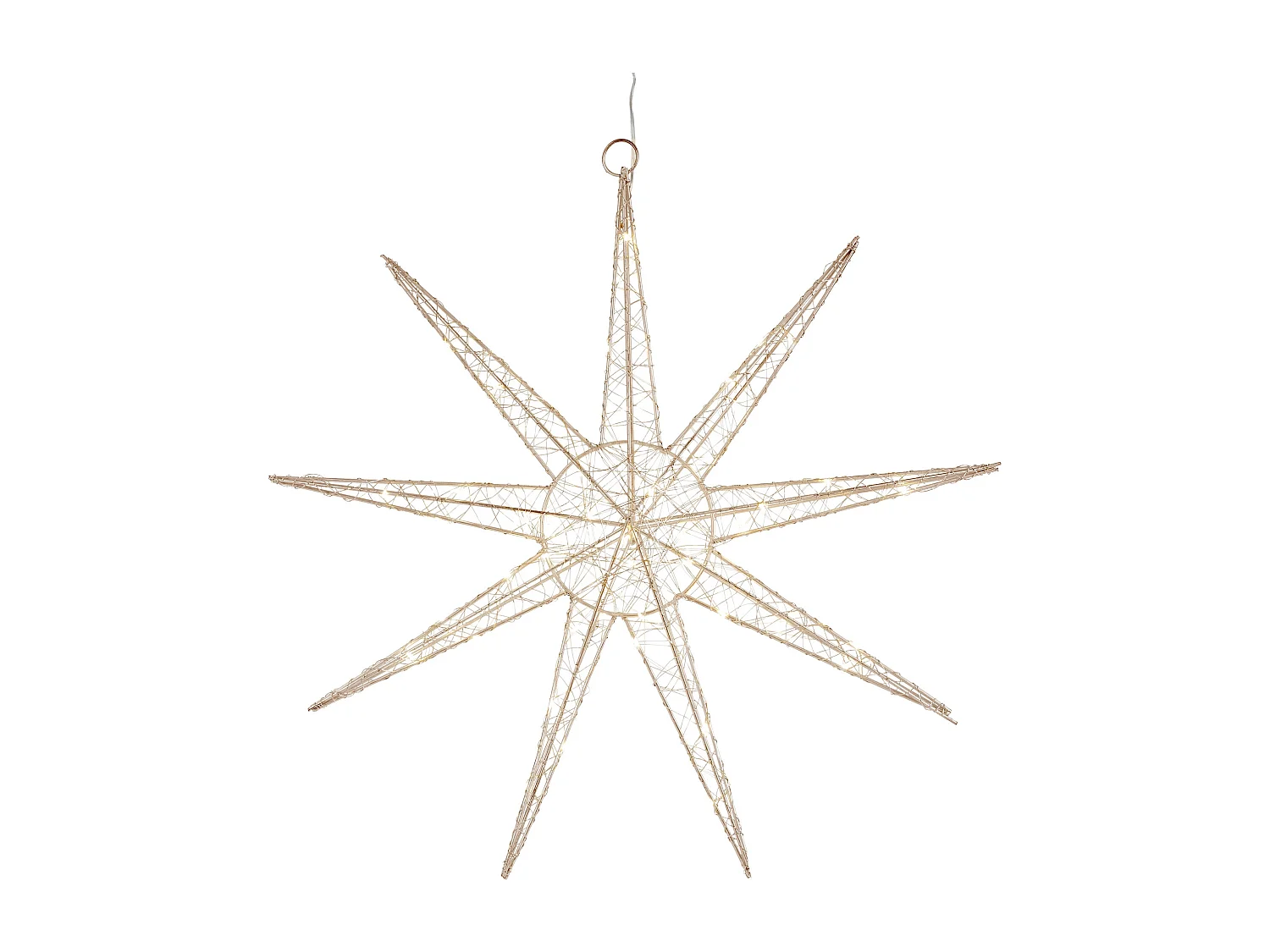 Étoile lumineuse décoration de Noël métallique doré 50 cm minuterie avec 50 LED
