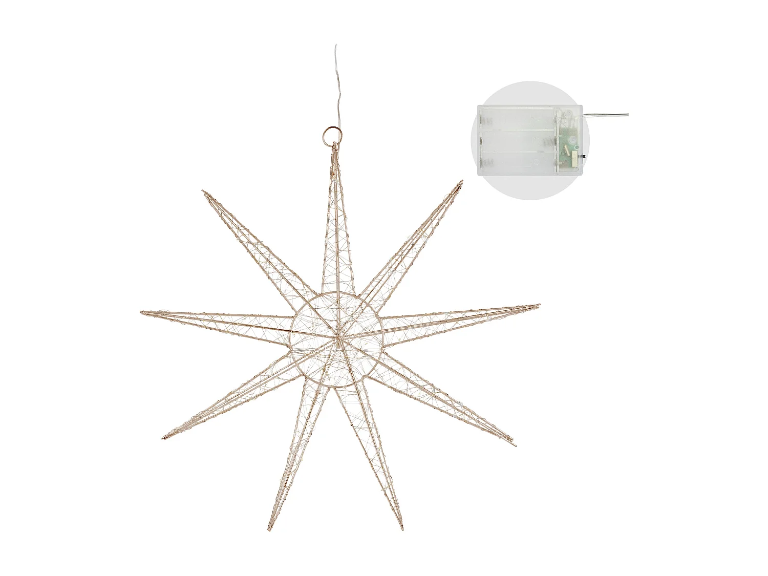 Étoile lumineuse décoration de Noël métallique doré 50 cm minuterie avec 50 LED