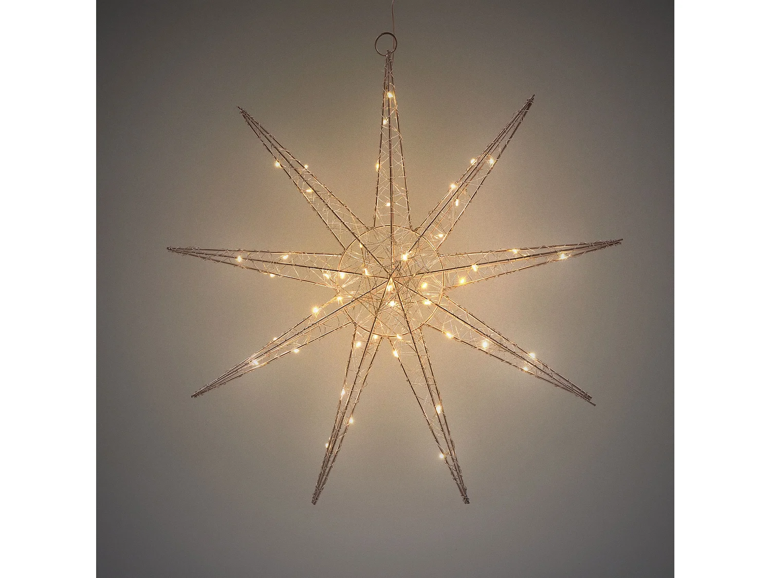 Étoile lumineuse décoration de Noël métallique doré 50 cm minuterie avec 50 LED