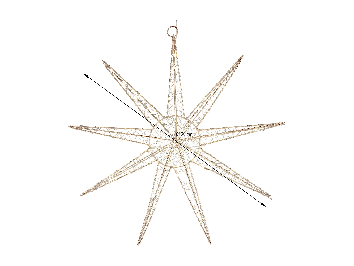 Étoile lumineuse décoration de Noël métallique doré 50 cm minuterie avec 50 LED