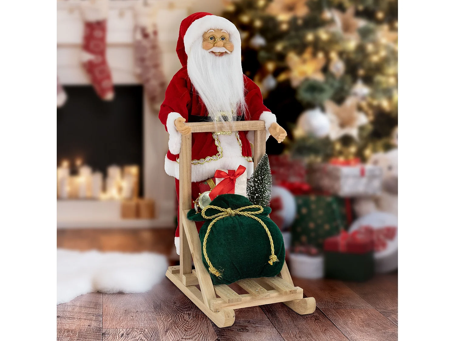 Père Noël sur son traîneau décoration d'hiver figurine Santa Claus 30x20x50 cm