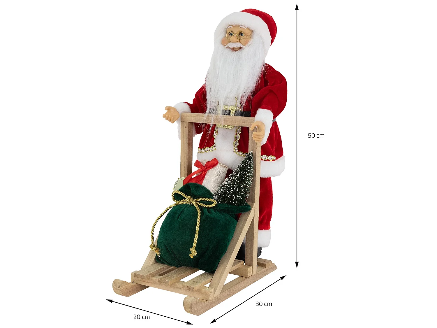 Père Noël sur son traîneau décoration d'hiver figurine Santa Claus 30x20x50 cm
