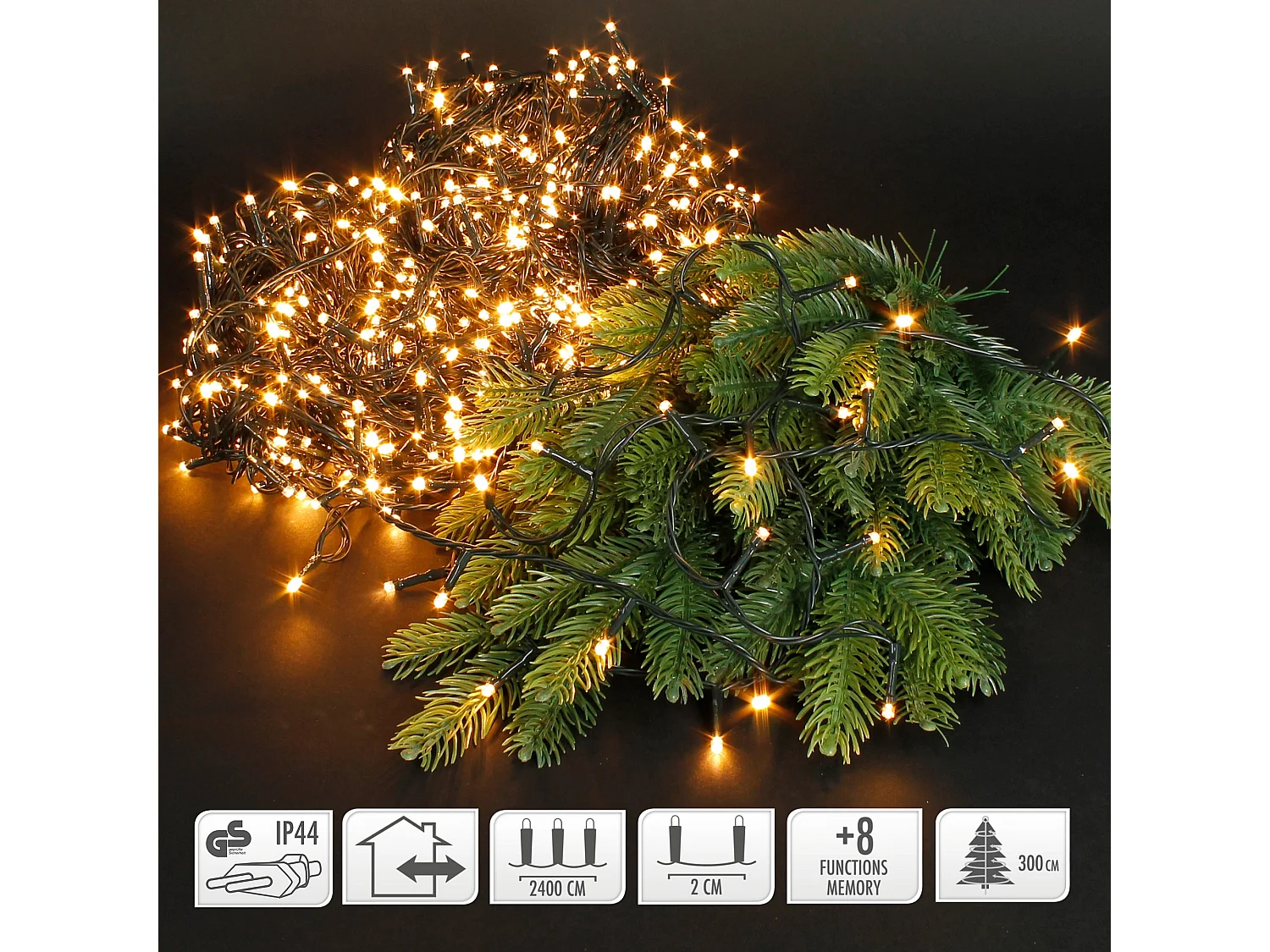 Cadena de luces navideñas blanco extra cálido 24m 1200 LED Luz exterior interior