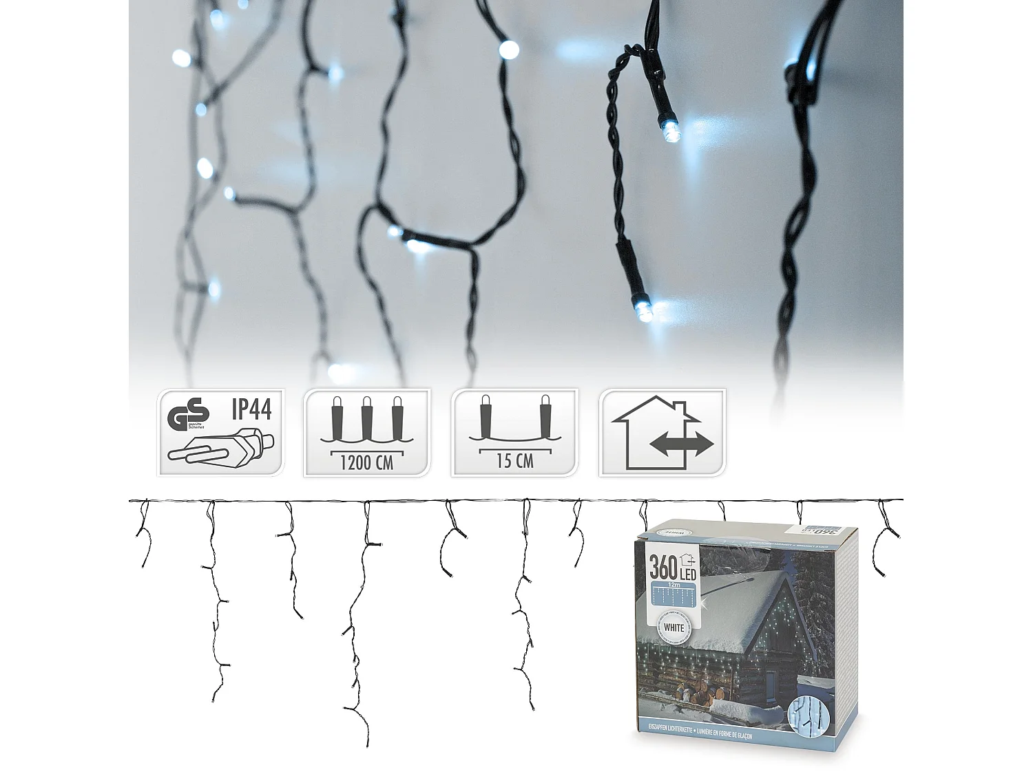 Ghirlanda luminosa con 360 LED bianco freddo decorazione natalizia 12m IP44 nero