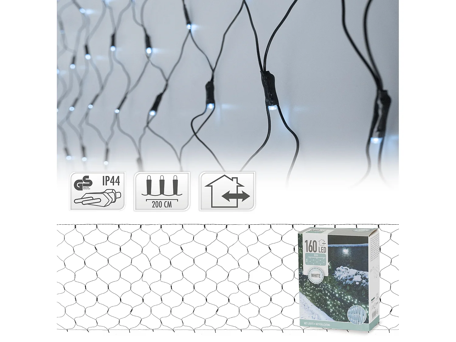 Rete luminosa bianco freddo 160 LED 2m luci natale decorative da interno/esterno