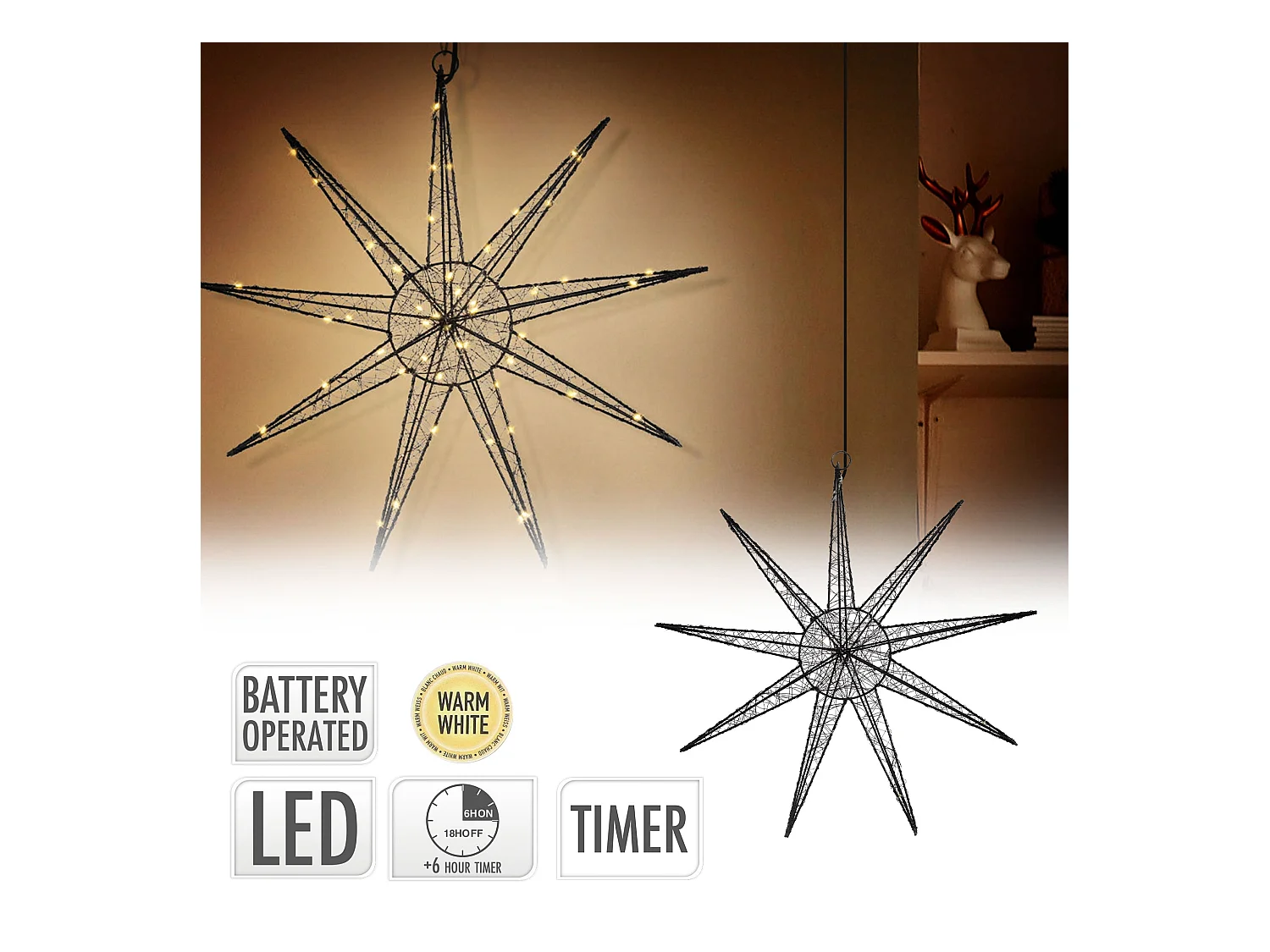 LED Schneeflocke Weihnachtsflocke Weihnachtsdekoration Lichterkette Timer 50 cm