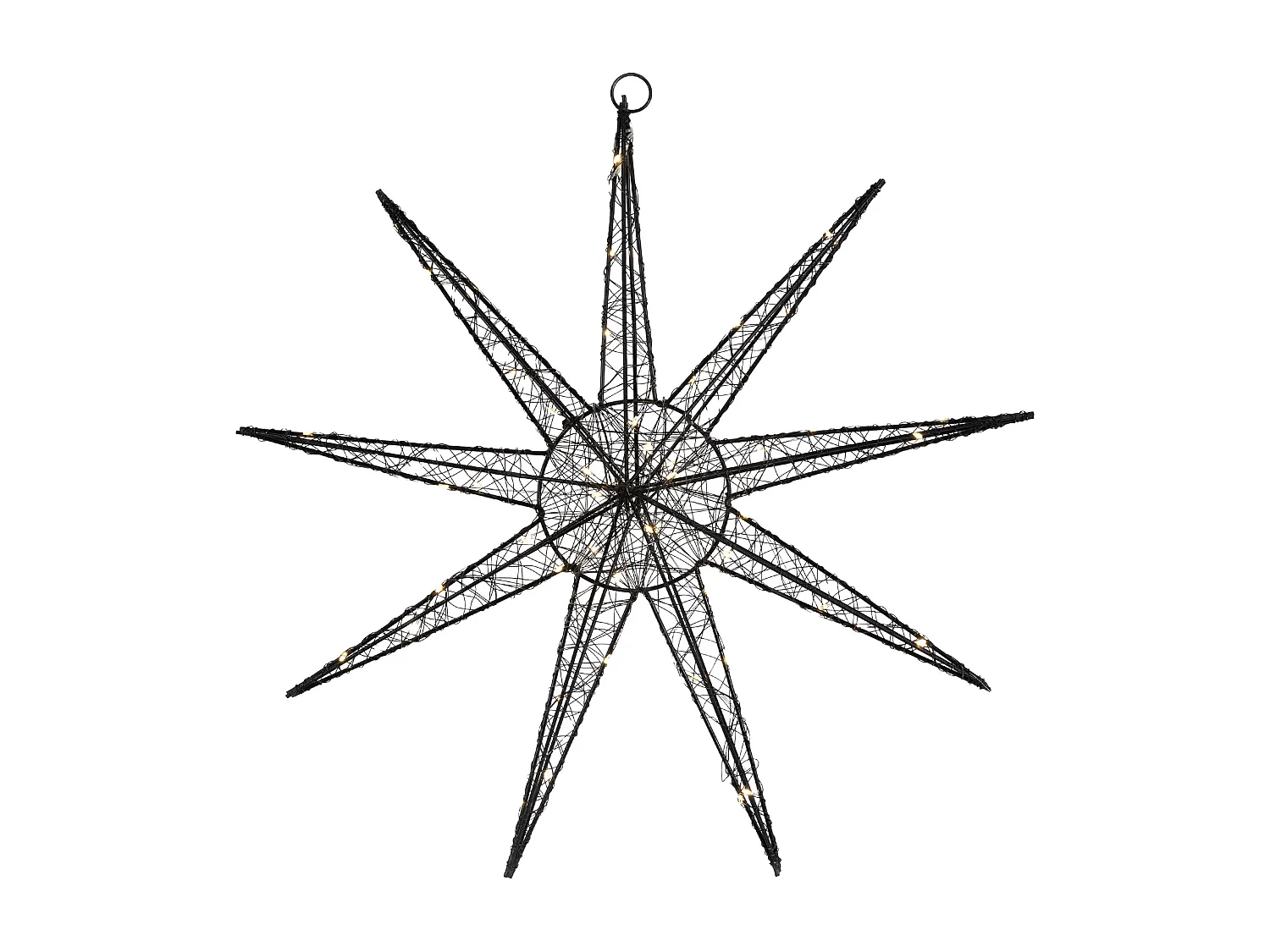 Étoile lumineuse décoration de Noël métallique noir 50 cm minuterie avec 50 LED