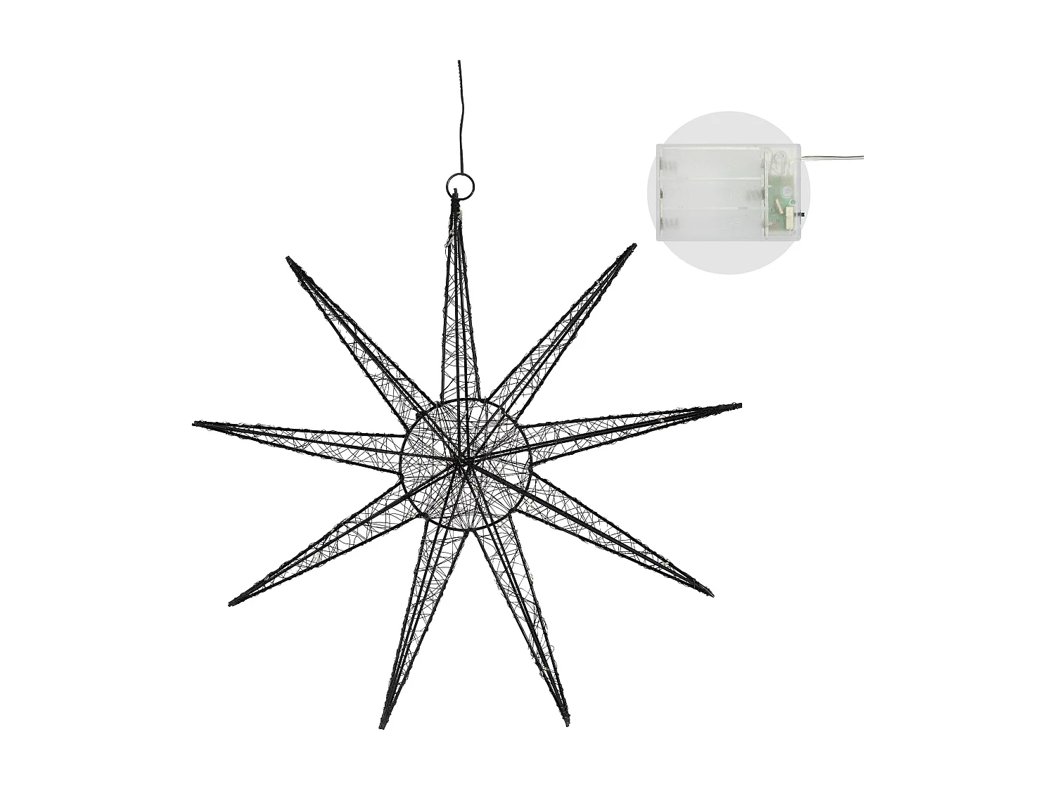 Étoile lumineuse décoration de Noël métallique noir 50 cm minuterie avec 50 LED