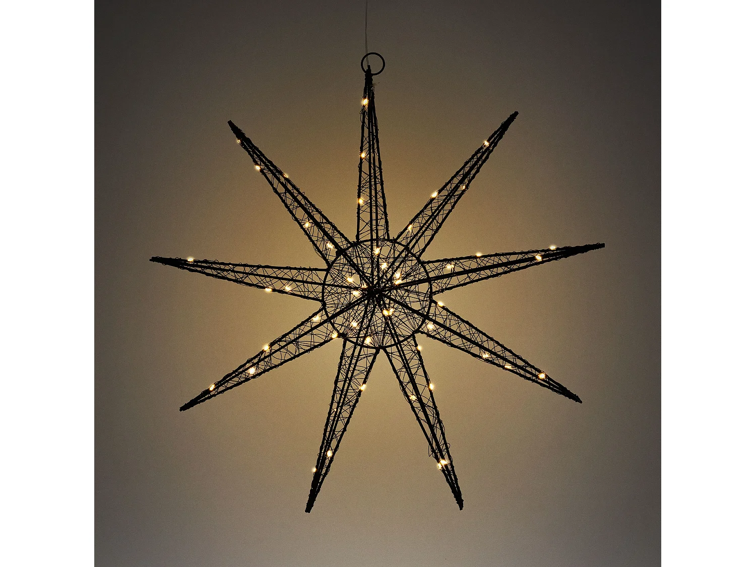 Étoile lumineuse décoration de Noël métallique noir 50 cm minuterie avec 50 LED