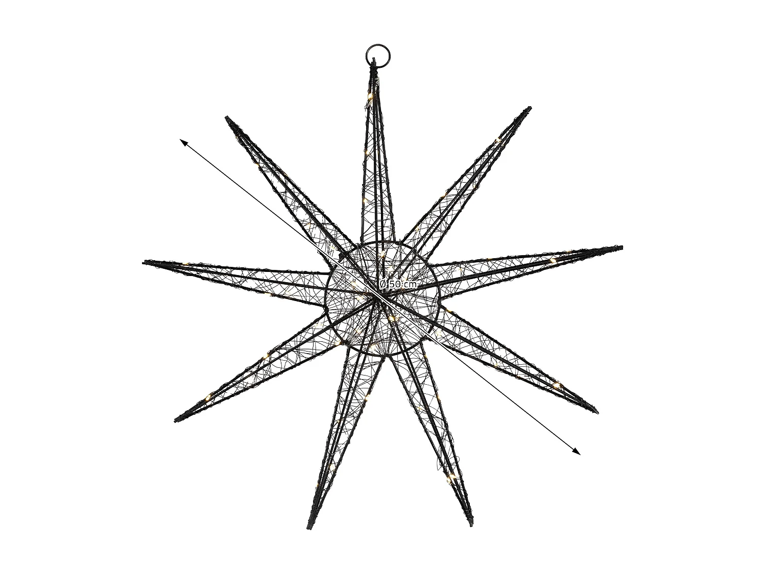 Étoile lumineuse décoration de Noël métallique noir 50 cm minuterie avec 50 LED