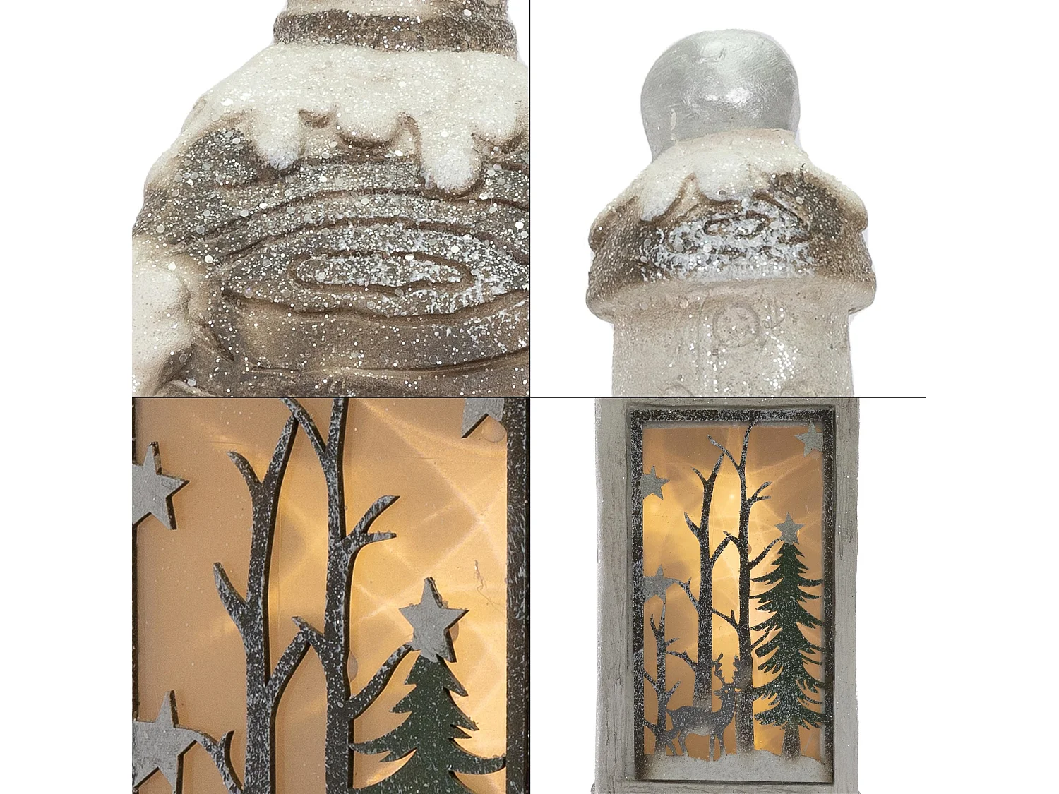 Linterna de navidad LED con imagen de abeto verde nevada adorno navideña 60 cm