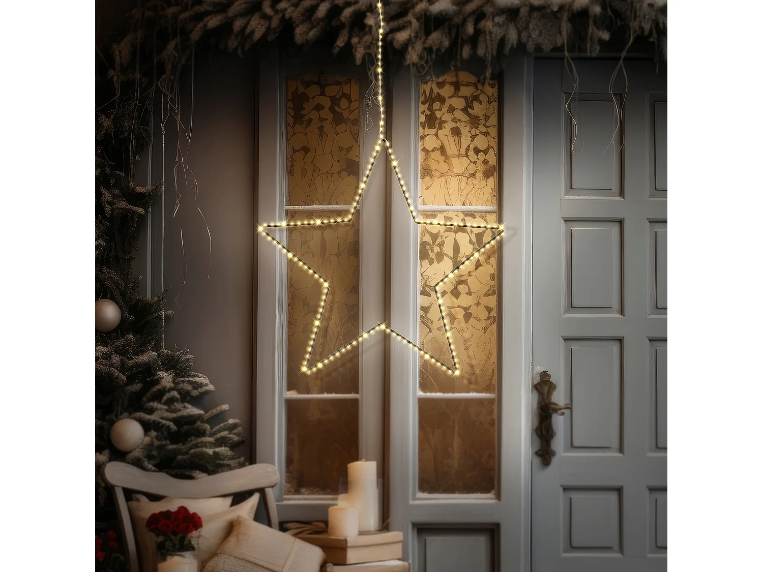 Étoile de Noël 204 LED décoration lumineuse fenêtre sapin minuterie IP44 58 cm