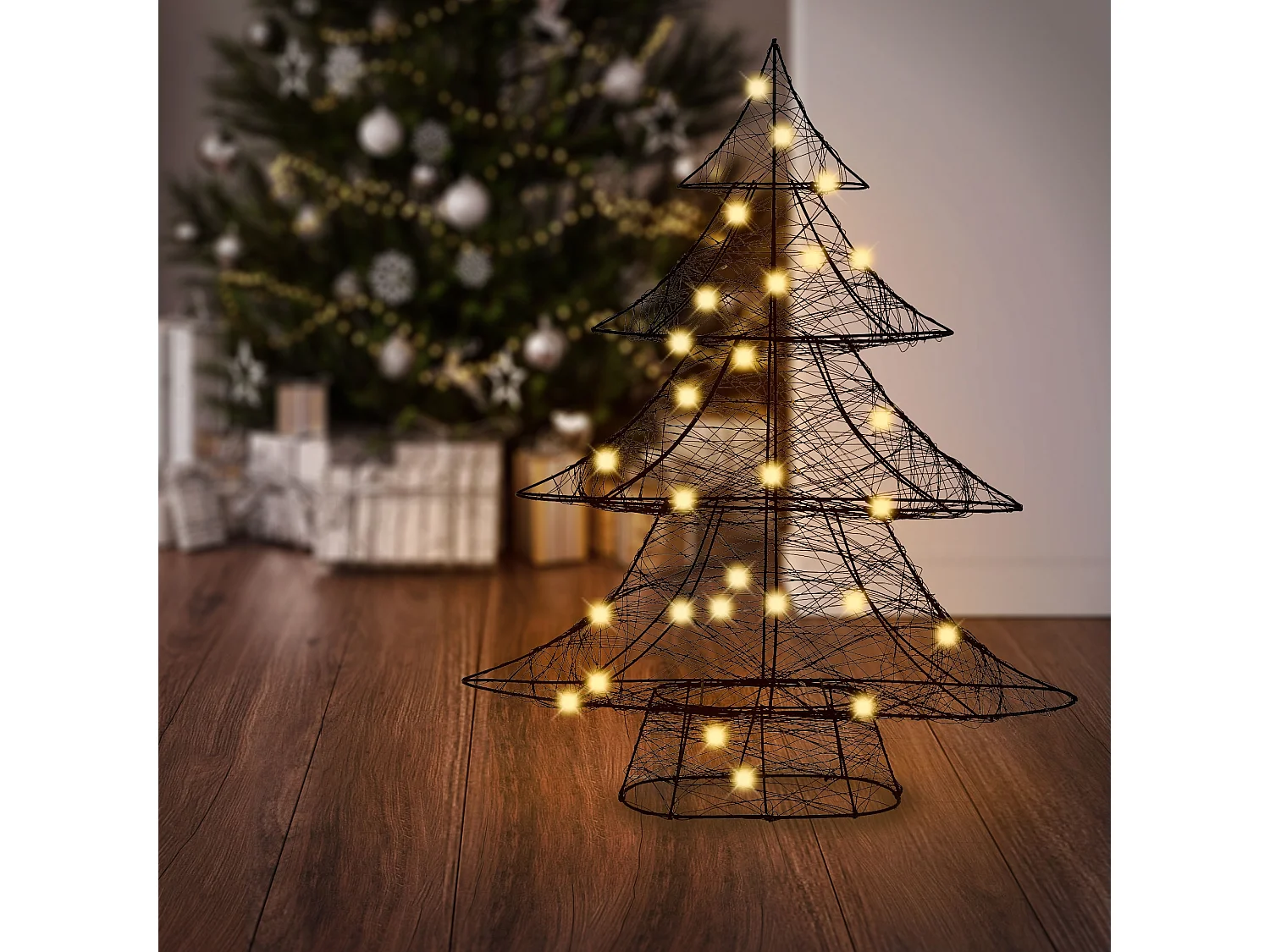 Arbre de Noël LED sapin lumineux décoration d'hiver métallique ornement 48x60 cm