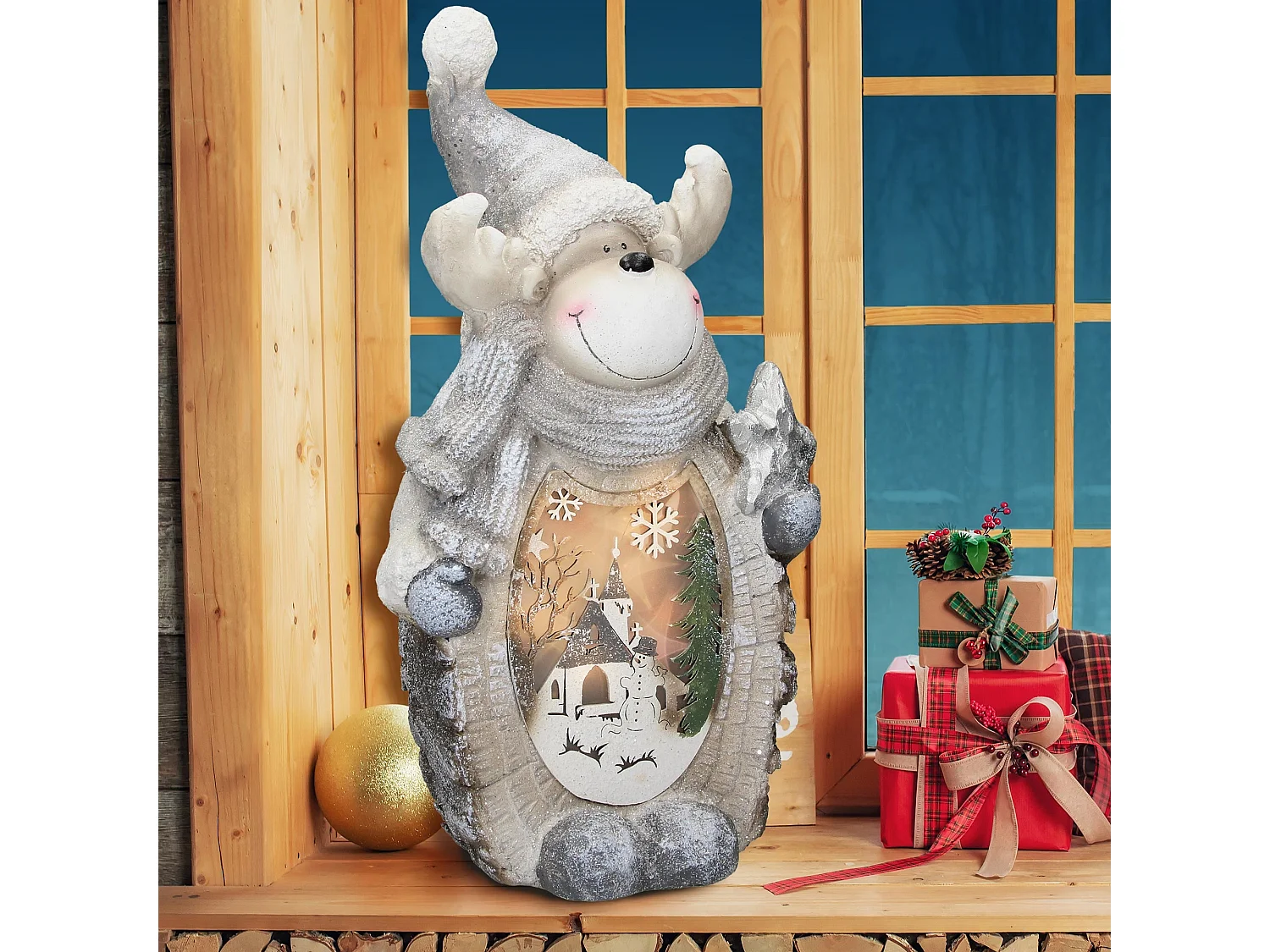 Estatua decoración navideña LED navideña ornamento festivo muñeco reno hogar