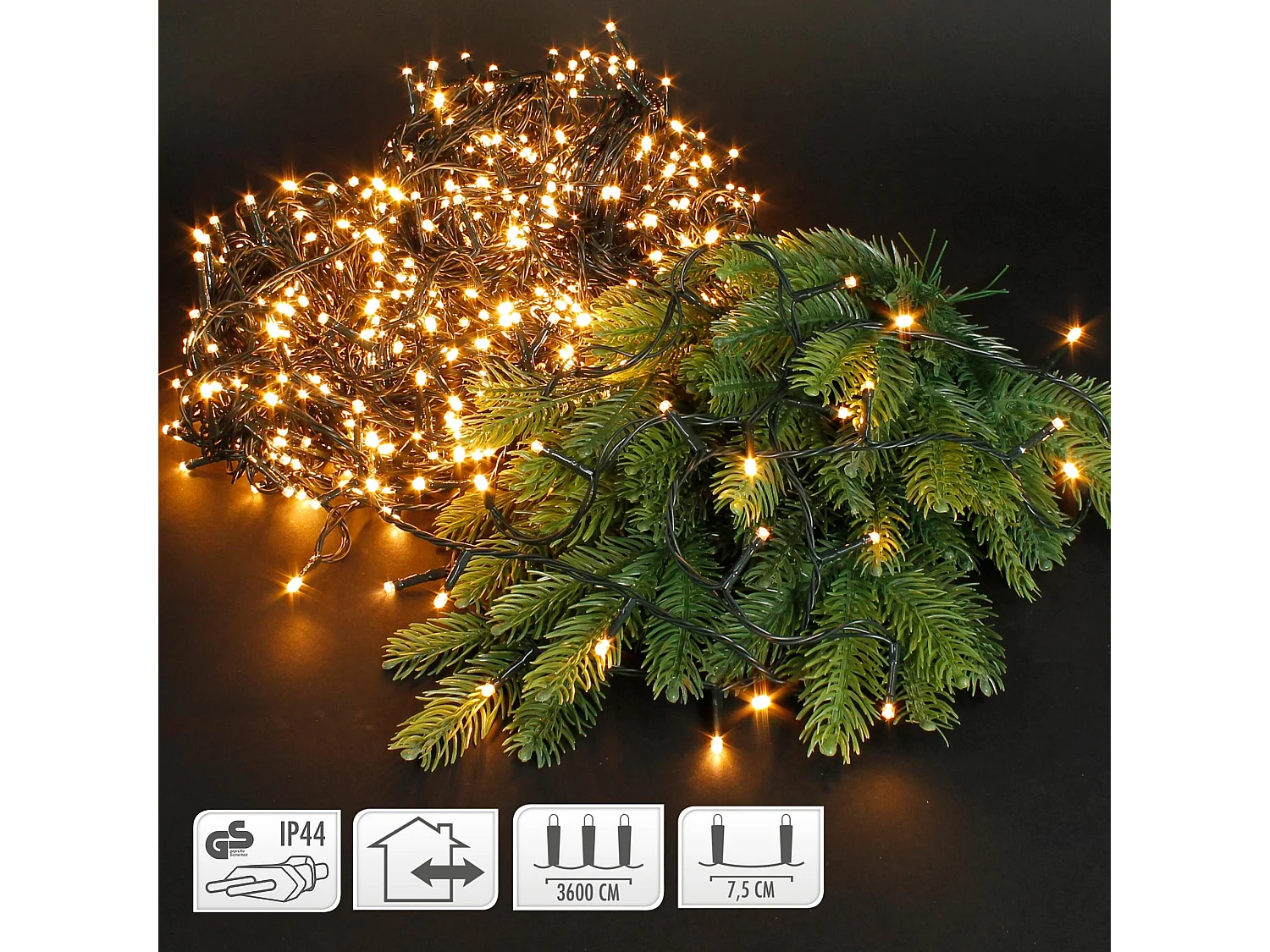 ECD Germany LED Cluster Lichterkette 36m 480 LEDs Warmweiß, Innen/Außen, Weihnachtsbeleuchtung Weihnachtsbaum Garten Dekoleuchte Weihnachtsdekoration