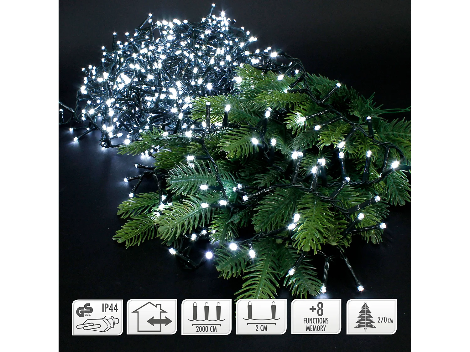 Guirlande lumineuse pour arbre Noël 1000 LED blanc froid 20m intérieur/extérieur