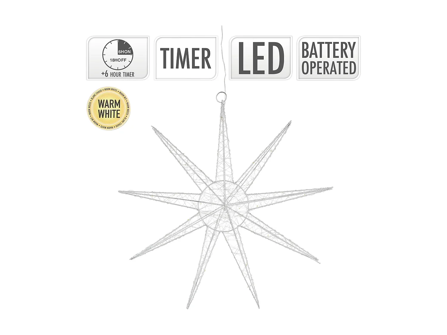 Étoile de Noël LED déco d'hiver avec minuterie étoile lumineuse suspendue 50 cm
