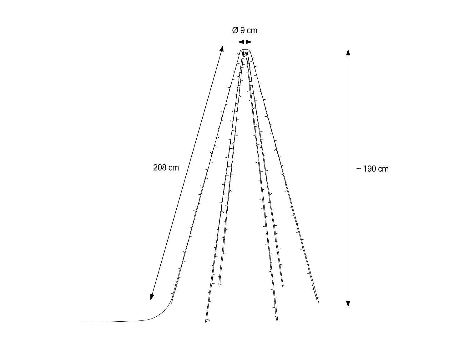 ECD Germany Fahnenmast Lichterkette, 6 Stränge-2,08m, 192 LED, Warmweiß für Bäume, Schwarz, IP44, Außen, Fahnenstangen Beleuchtung Außenbeleuchtung