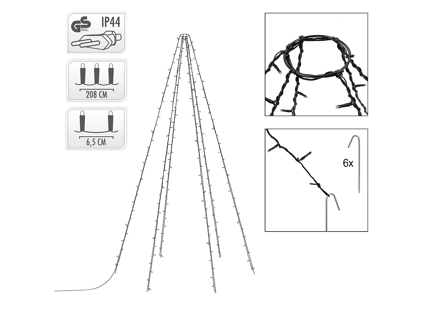 Tenda di Ghirlande LED per Esterni per Albero 2.1 m Bianco Caldo 2700K
