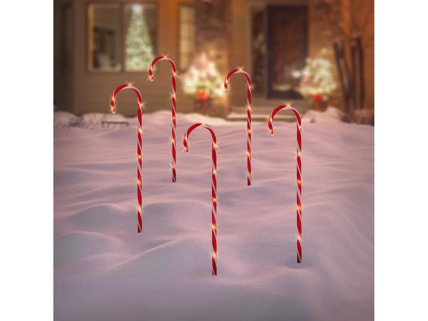 Set 5 bastoncini di zucchero catena di 40 LED bianco caldo decorazione natalizia